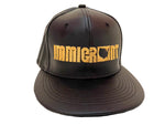 Black and Gold Faux Leather Snapback