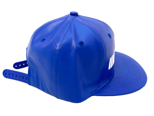 Blue And White Faux Leather SnapBack